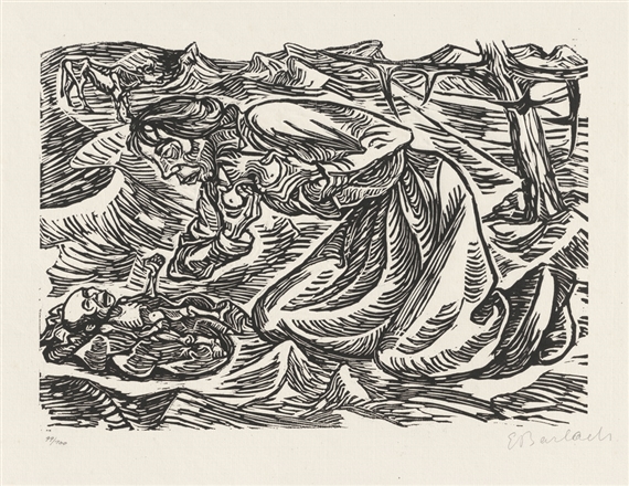 Kniende Frau mit sterbendem Kind by Ernst Barlach, 1919