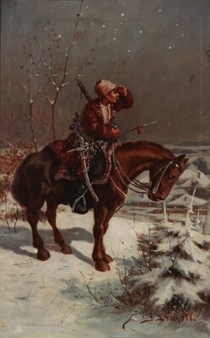 A Russian cossak on duty in a winter night - Ivan Ivanoff