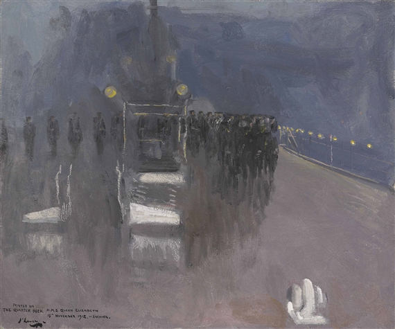 The German Delegates' arrival on board H.M.S. Queen Elizabeth 15th November by John Lavery, 1918
