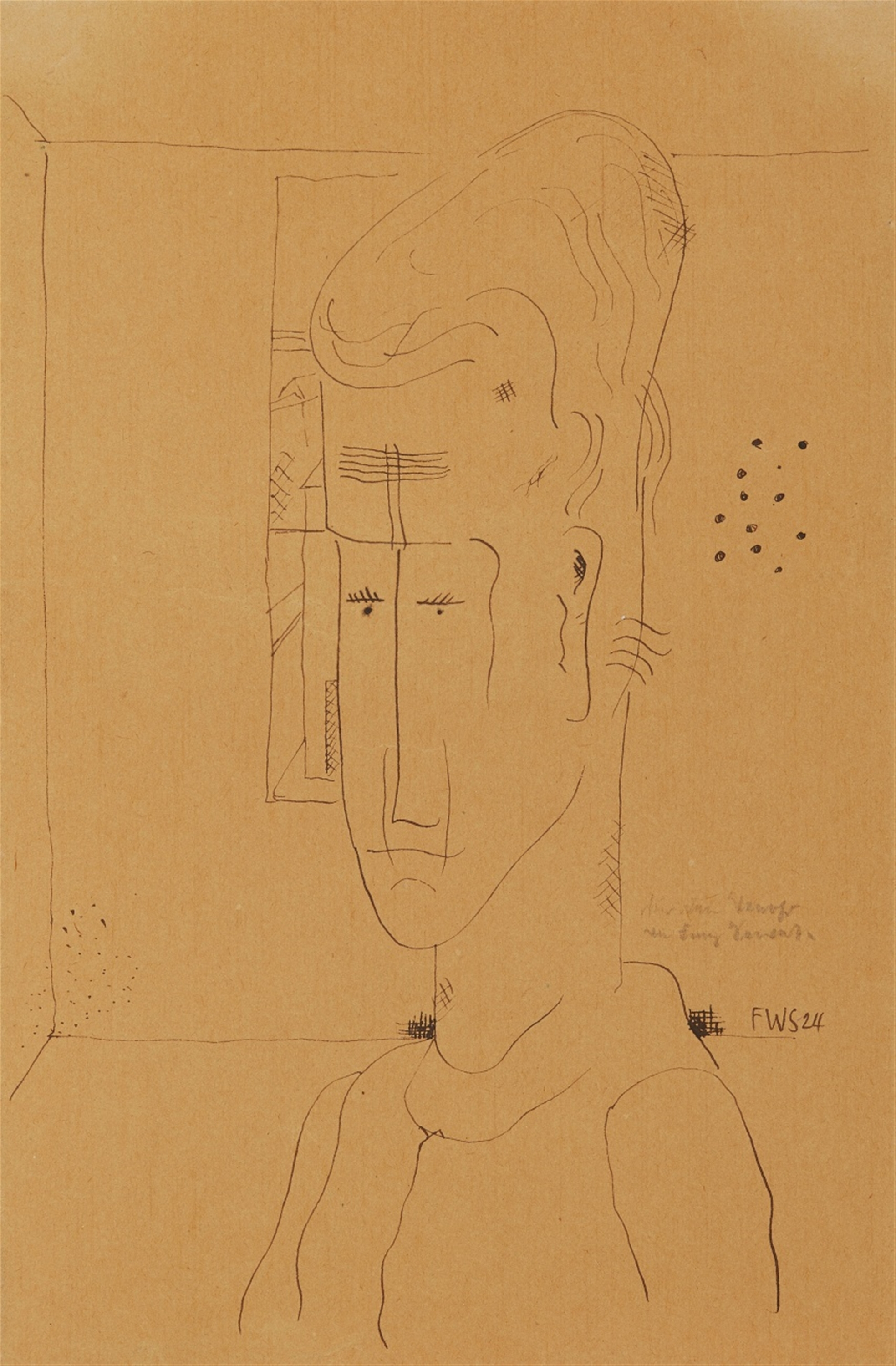 Artwork by Franz Wilhelm Seiwert, Figürliche Darstellung (Porträt?), Made of Pen and ink drawing on thin laid paper