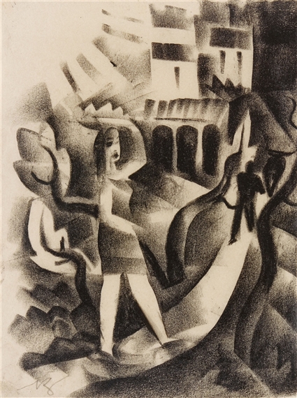 Untitled (Italienische Dorflandschaft mit Figuren) by Richard Ziegler, Circa 1924