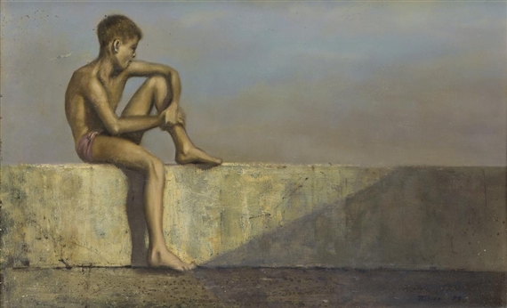 Boy Sitting on Ledge by Robert R. Bliss, circa 1961