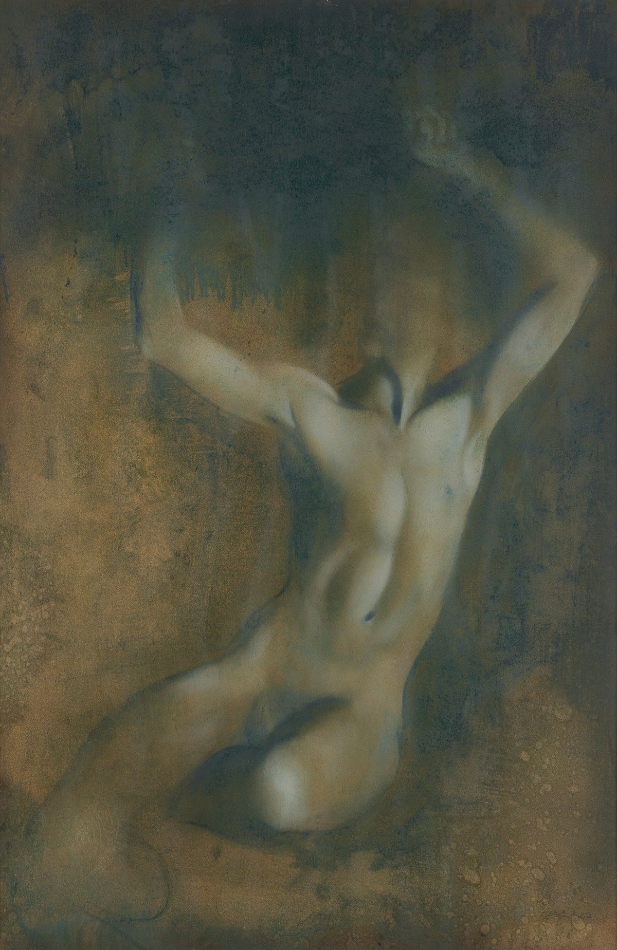 Artwork by Robert R. Bliss, Seated Nude with Raised Arms, Made of Color pastels on paper