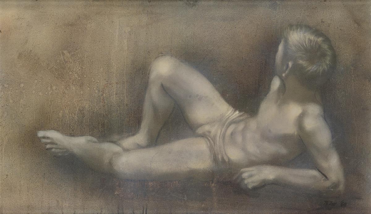 Artwork by Robert R. Bliss, Reclining Youth, Made of Oil on board