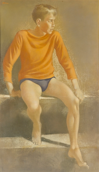 Seated Boy in an Orange Shirt by Robert R. Bliss, circa 1960