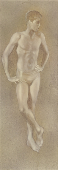 Standing Youth in Swim Trunks, Hands on Hips by Robert R. Bliss, 1960