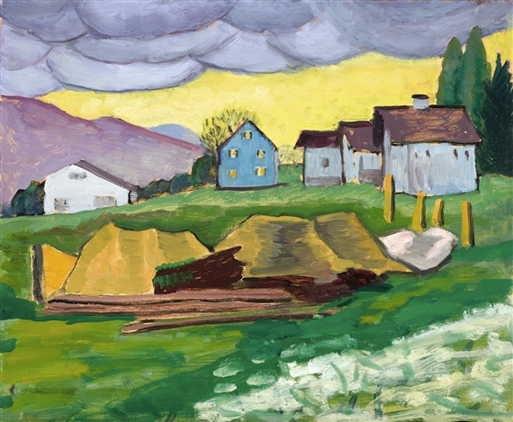 Landschaft mit blauen Häusern (Landscape with Blue Houses) by Gabriele Münter, 1936