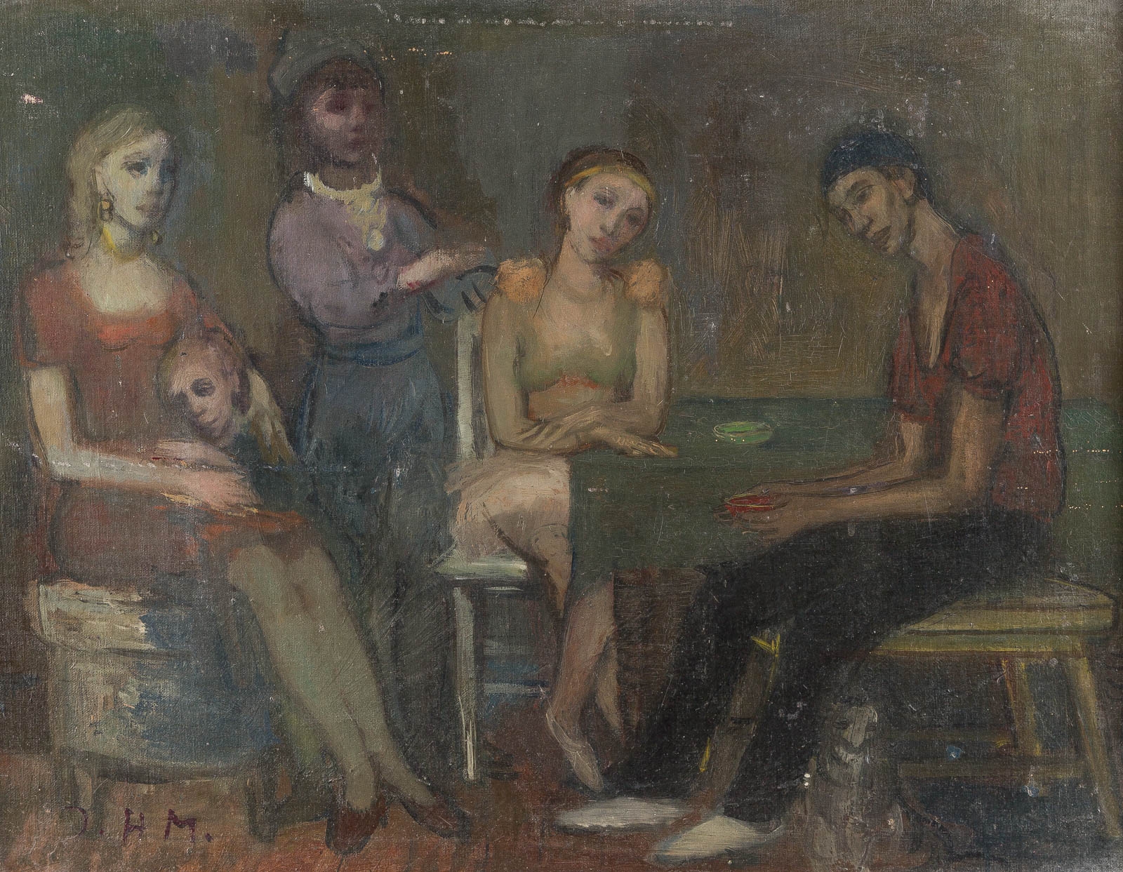 Artwork by Ilse Häfner-Mode, GRUPPENBILDNIS IN DER STUBE, Made of oil on canvas mounted on board