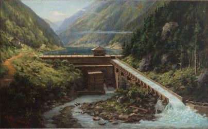 Mountain landscape with a river dam by Alexander Mroczkowski, 1893