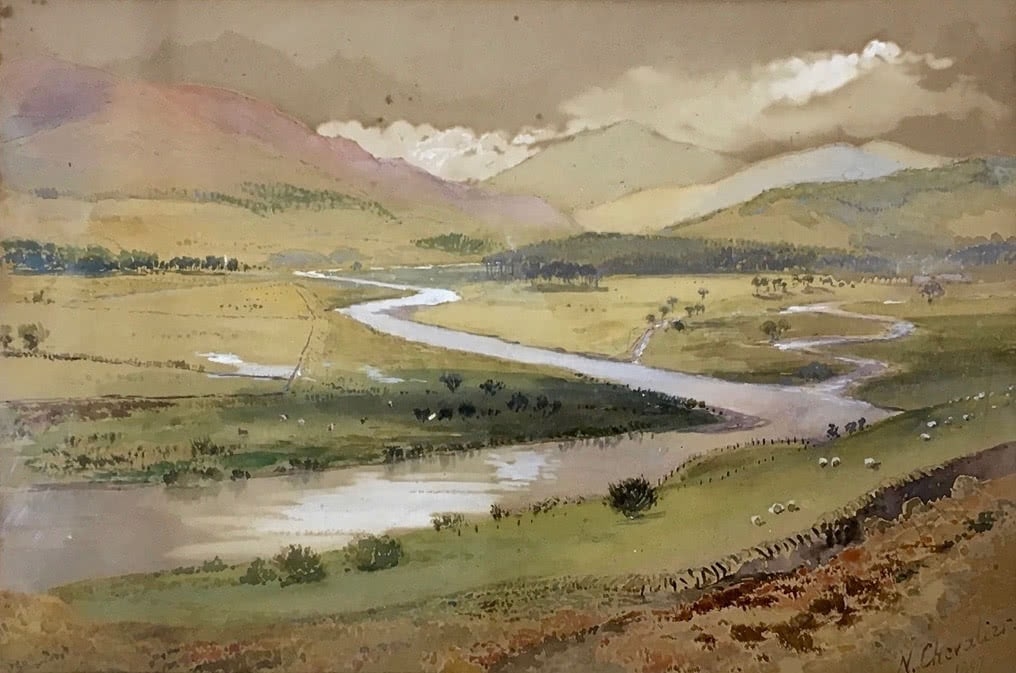 Artwork by Nicolas Chevalier, River Landscape, Made of Watercolour