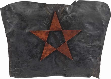 Artwork by Gilberto Zorio, STELLA, Made of Leather on black leather, rubber and phosphorus