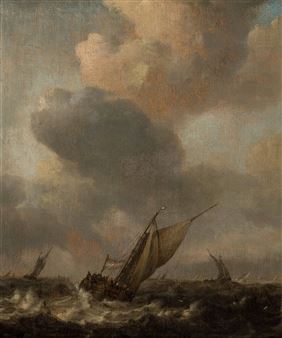 A tjalk in a stiff breeze - Arnoldus van Anthonissen