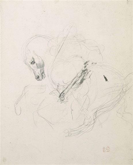 A rearing horse with an horseman by Eugène Delacroix