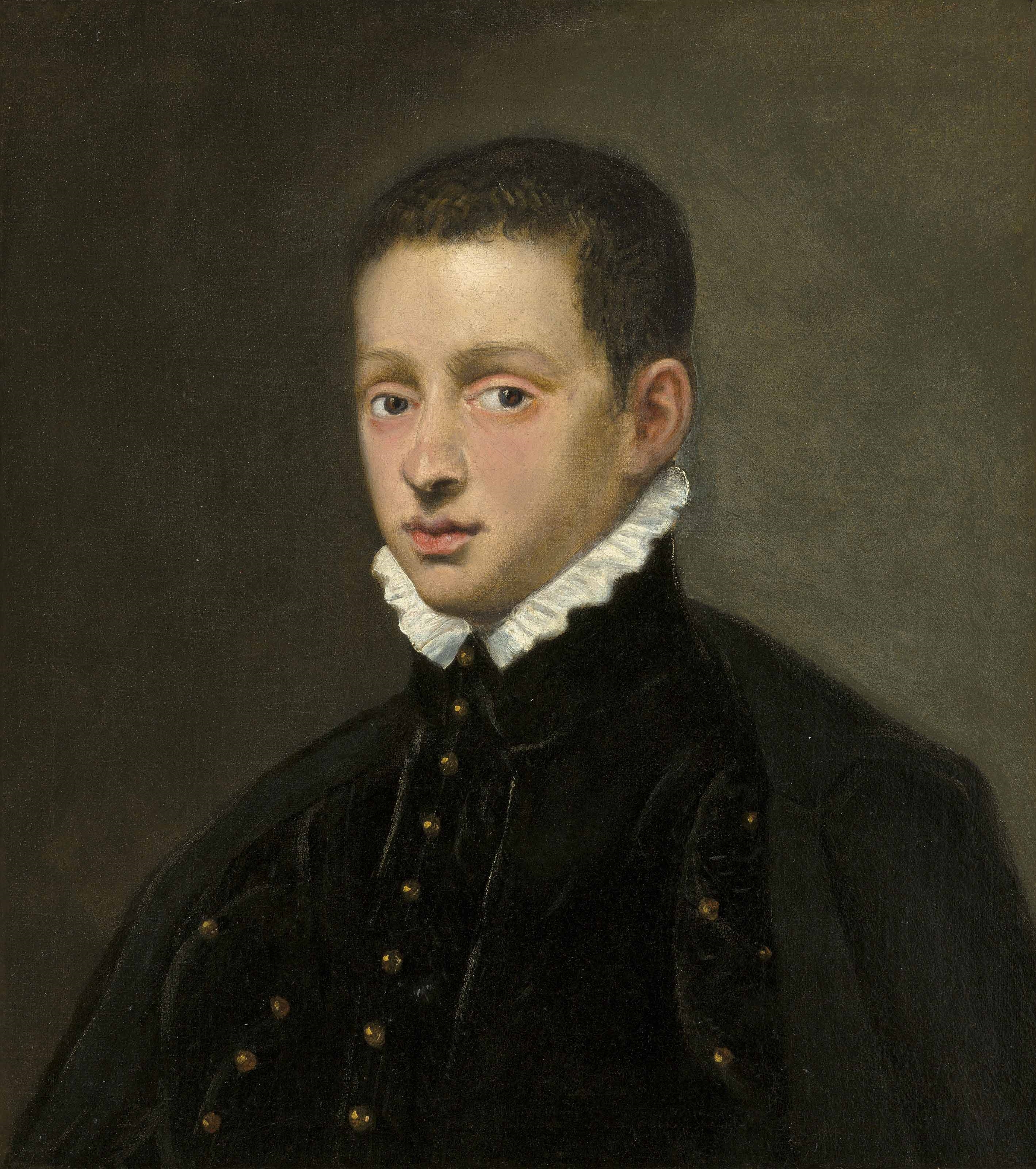 Artwork by Jacopo Tintoretto, Portrait of a boy, probably of the Mocenigo family, bust-length, Made of oil on canvas