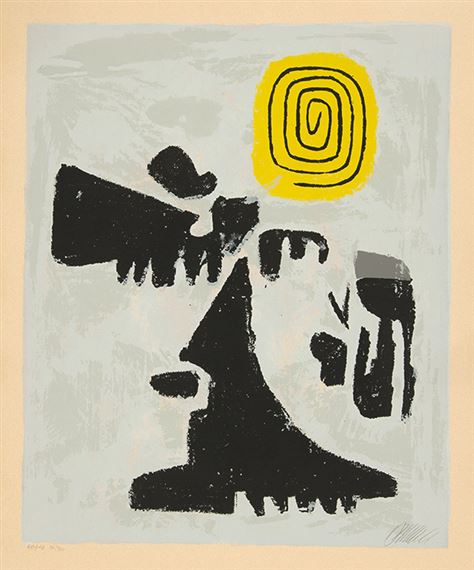 Ideogramm mit gelber Spirale by Willi Baumeister, 1952
