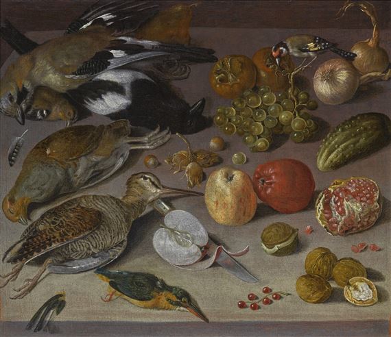 STILL LIFE WITH BIRDS, FRUIT AND NUTS by Georg Flegel