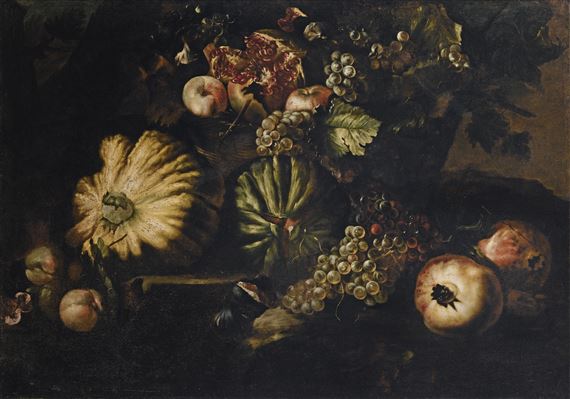 STILL LIFE WITH POMEGRANATES, PEACHES, GRAPES, FIGS AND SQUASHES by Master of the Metropolitan Still Life