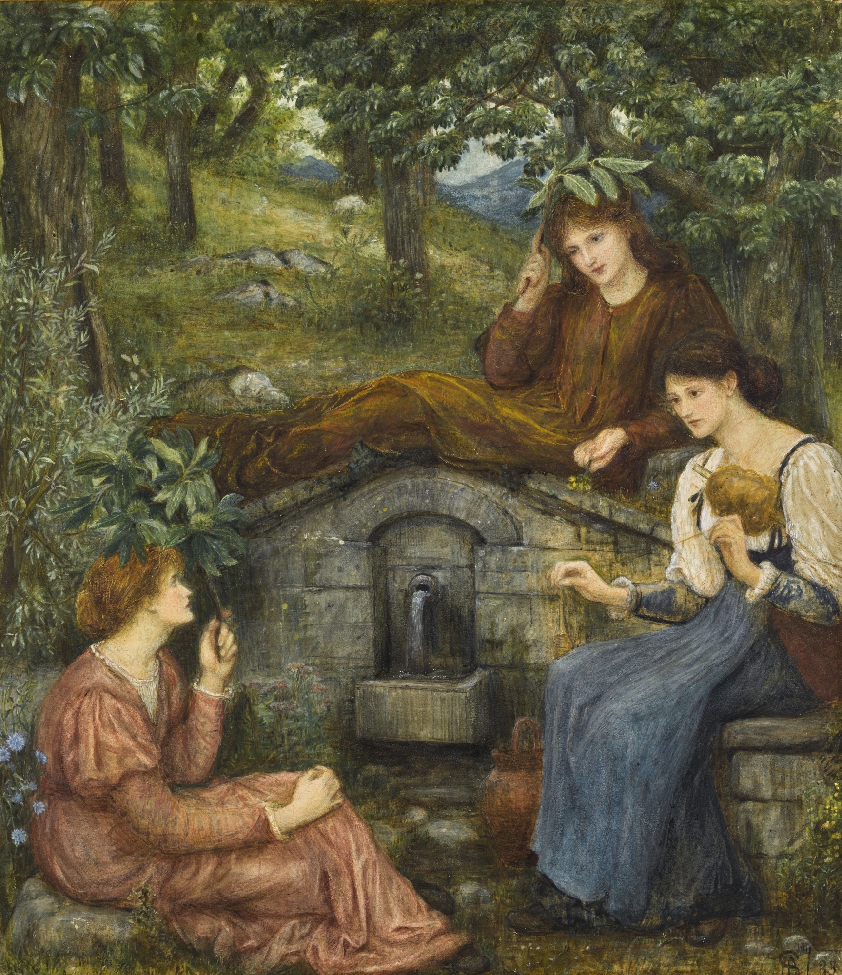 BY A CLEAR WELL, WITHIN A LITTLE FIELD by Marie Spartali Stillman, 1883