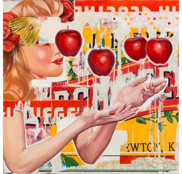 Artwork by Bryan Holland, Up in the Air, Made of Oil and collage on panel