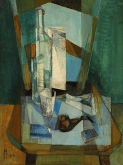 Stillleben mit Flasche, Glas und Pfeife - Hedwig Marquardt