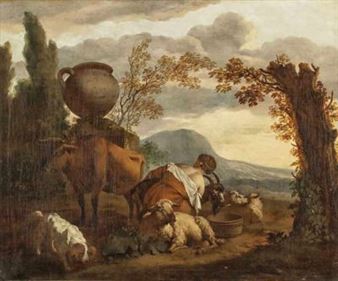 Bäuerin in italienischer Landschaft - Simon van der Does