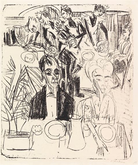 Dinertafel-Sanatorium by Ernst Ludwig Kirchner, 1916