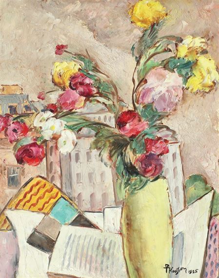 Still Life with Flowers and Books by Ion Theodorescu Sion, 1925