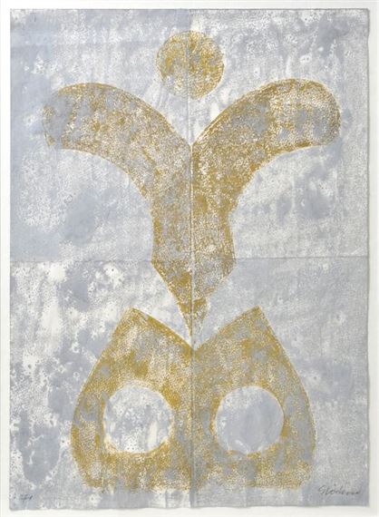 Variante der Folge "10 Handdrucke." in Grau und Gelb by Hermann Glöckner, 1970