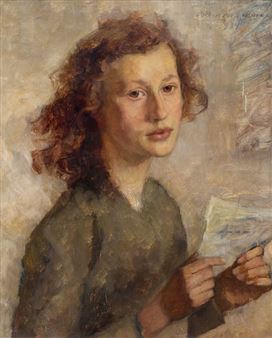 Portrait of a girl with curly hair - Oskar H. Hagemann