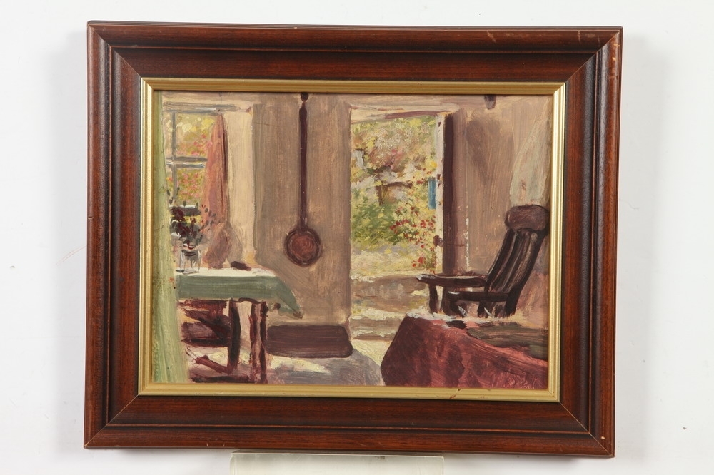 Artwork by E. Mcconnell, COTTAGE INTERIOR, CORNWALL, ENGLAND, Made of Oil on board