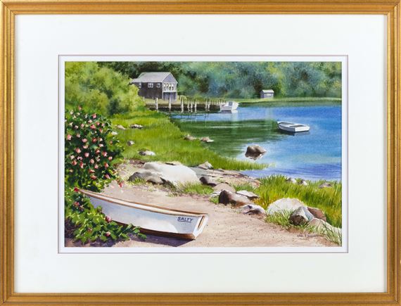 Salty. A beached skiff and boathouse by Karol B. Wyckoff