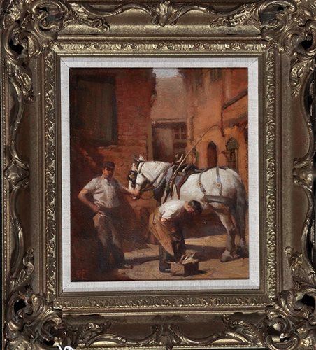Farriers shoeing a horse by John R. Townsend