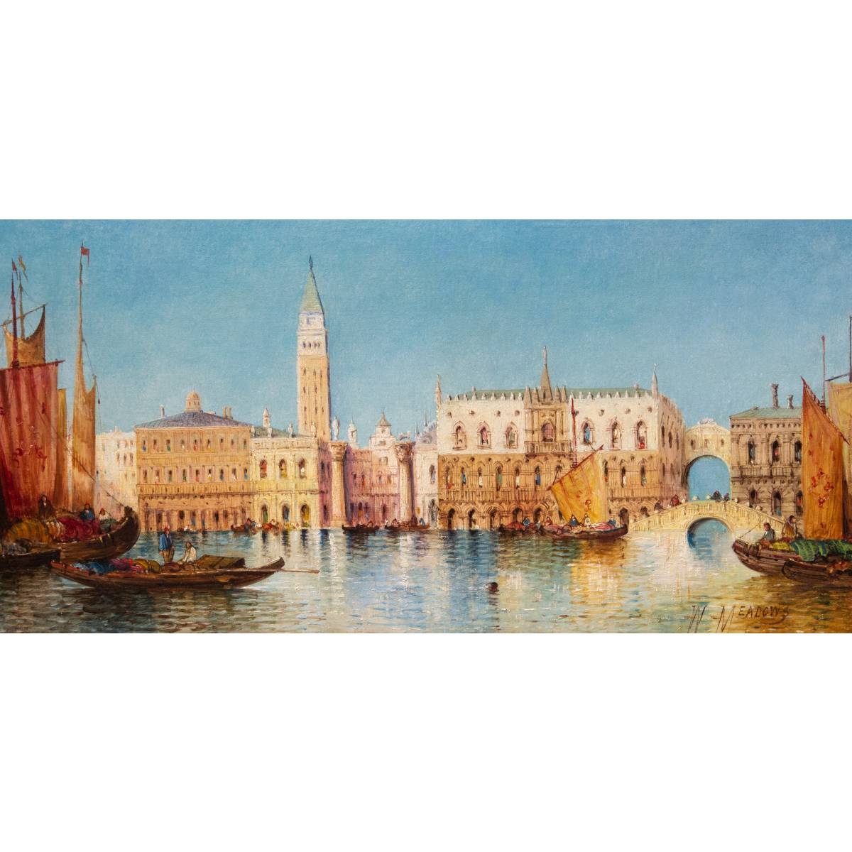Artwork by William Meadows, Venetian canal scenes, a pair, Made of oil on canvas
