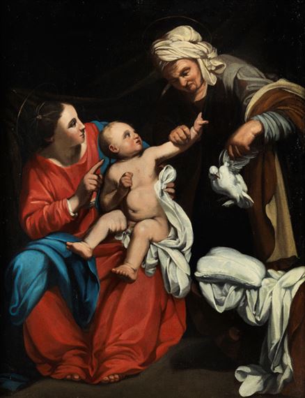 MADONNA WITH CHILD AND SAINTS ANNA THAT BRINGS A PIGEON by Carlo Saraceni