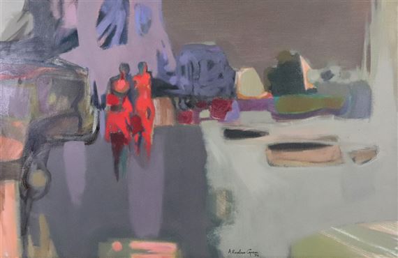 Red Dresses in a Park by Alfred Rozelaar Green, 1970