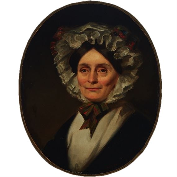 PORTRAIT OF A WOMAN IN A BONNET TIED WITH TARTAN RIBBONS by William Strang