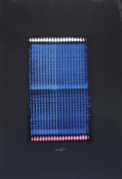 Blue field with pink and white horizon by Heinz Mack, 1983