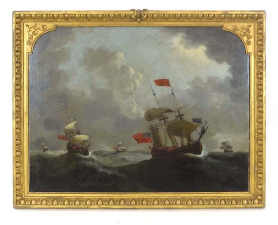 Man 'o war in a choppy sea by Francis Swaine