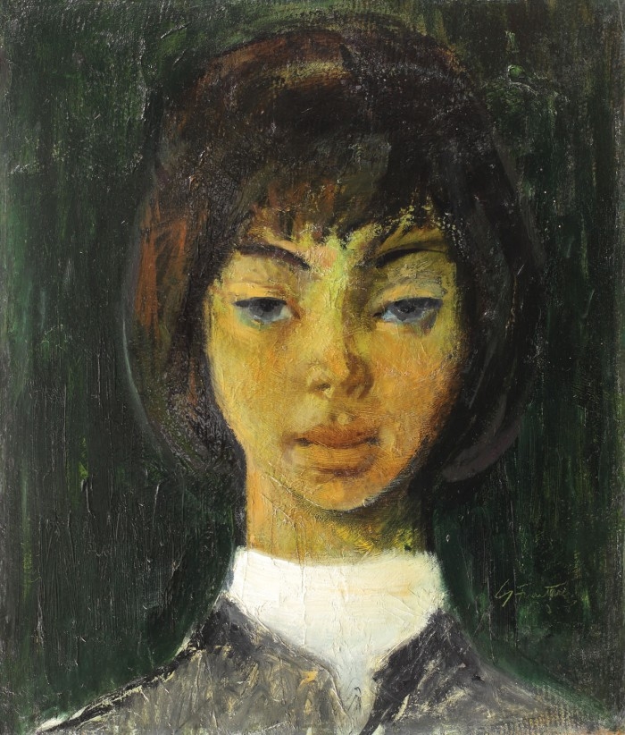 Artwork by Sever Frenţiu, Ochi alba?tri, Made of Oil on cardboard