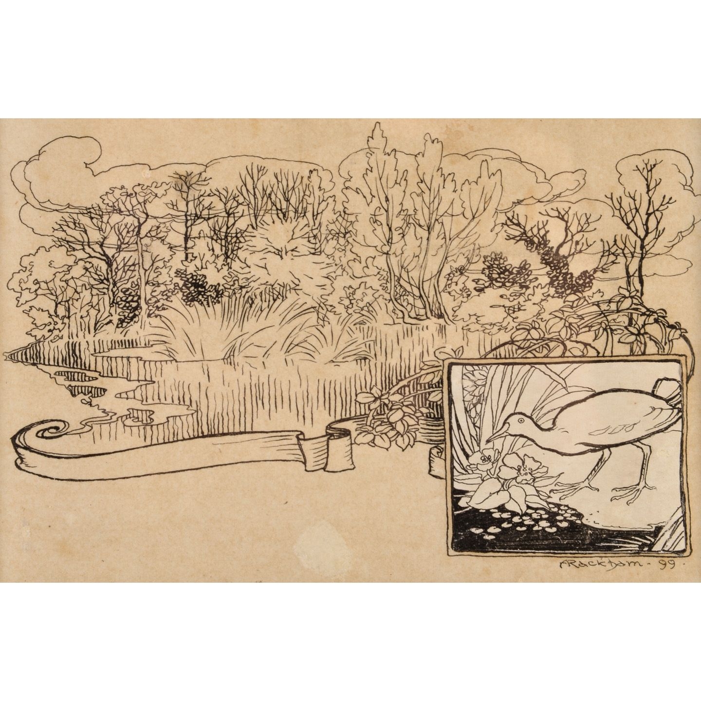 Arthur Rackham | Moorhen and a Pond (1899) | MutualArt