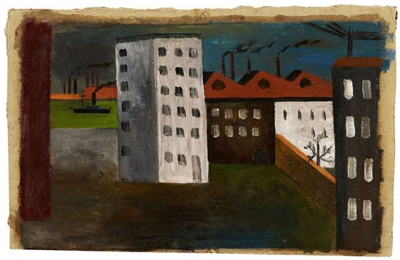 Fabrik und Wohnhäuser am Rhein by Franz Wilhelm Seiwert, 1925
