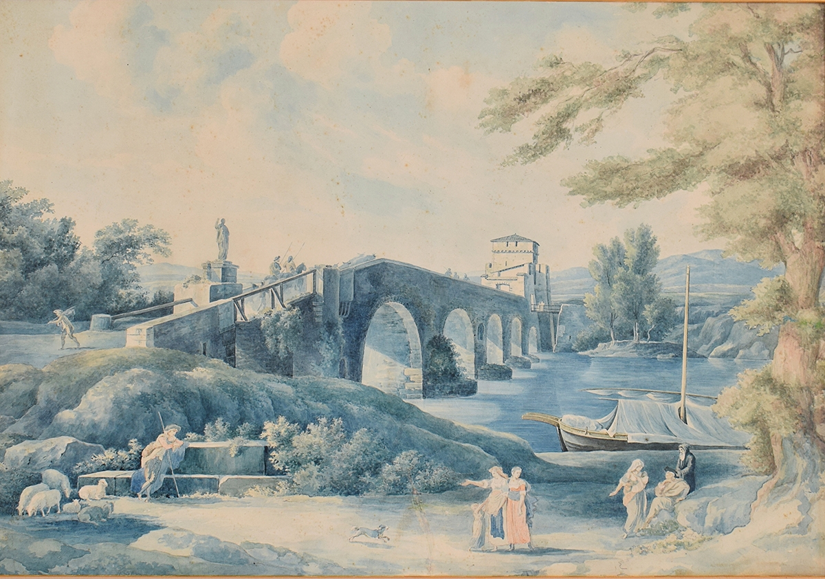 Artwork by Filippo Maria Giuntotardi, Il Tevere a Ponte Milvio, Made of watercolor on paper