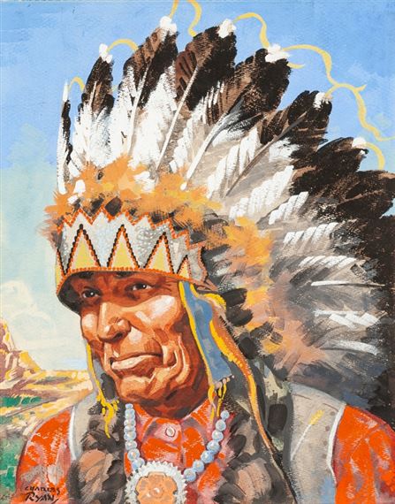 Chief in a war bonnet - Charles James Ryan