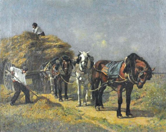 Stacking hay by Adolphe-Gustave Binet