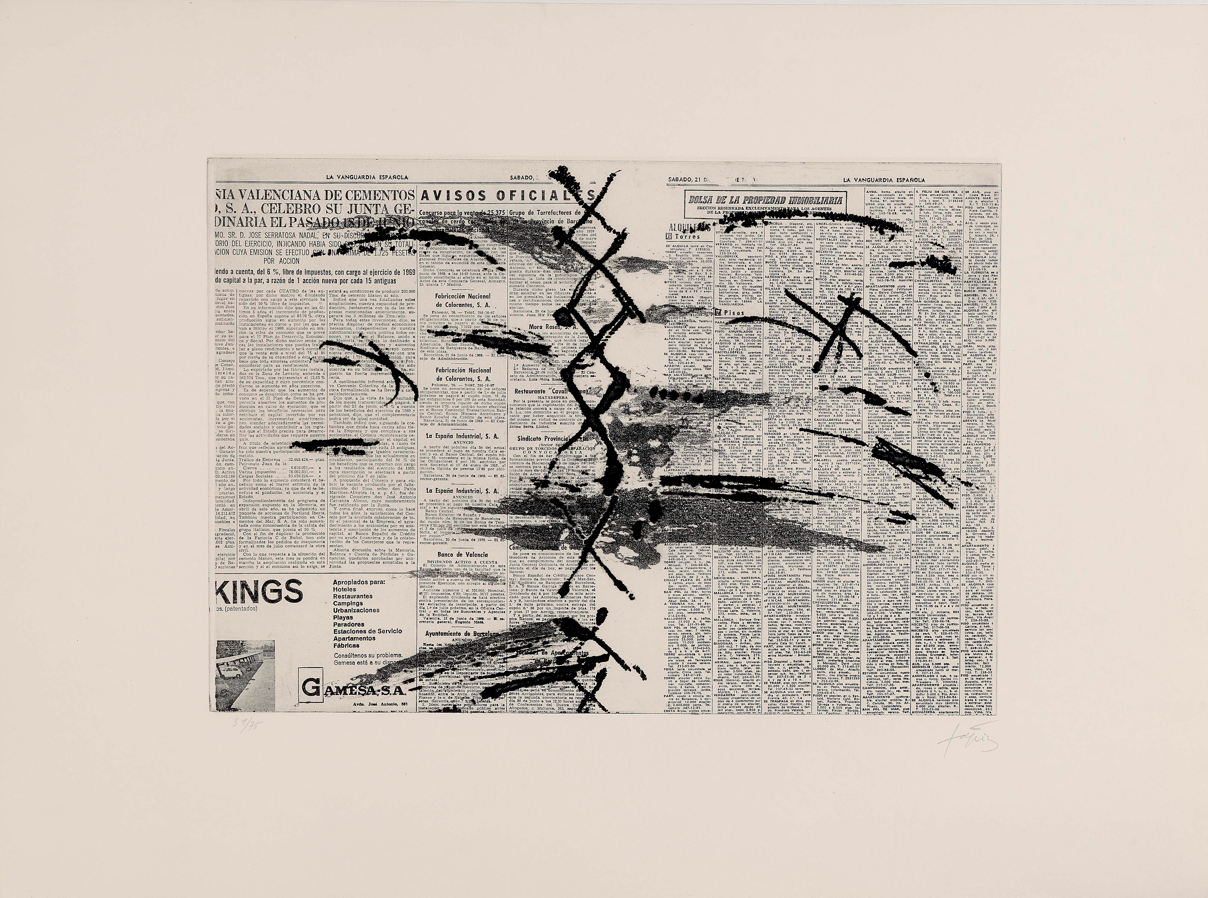 Papier journal by Antoni Tàpies, 1969