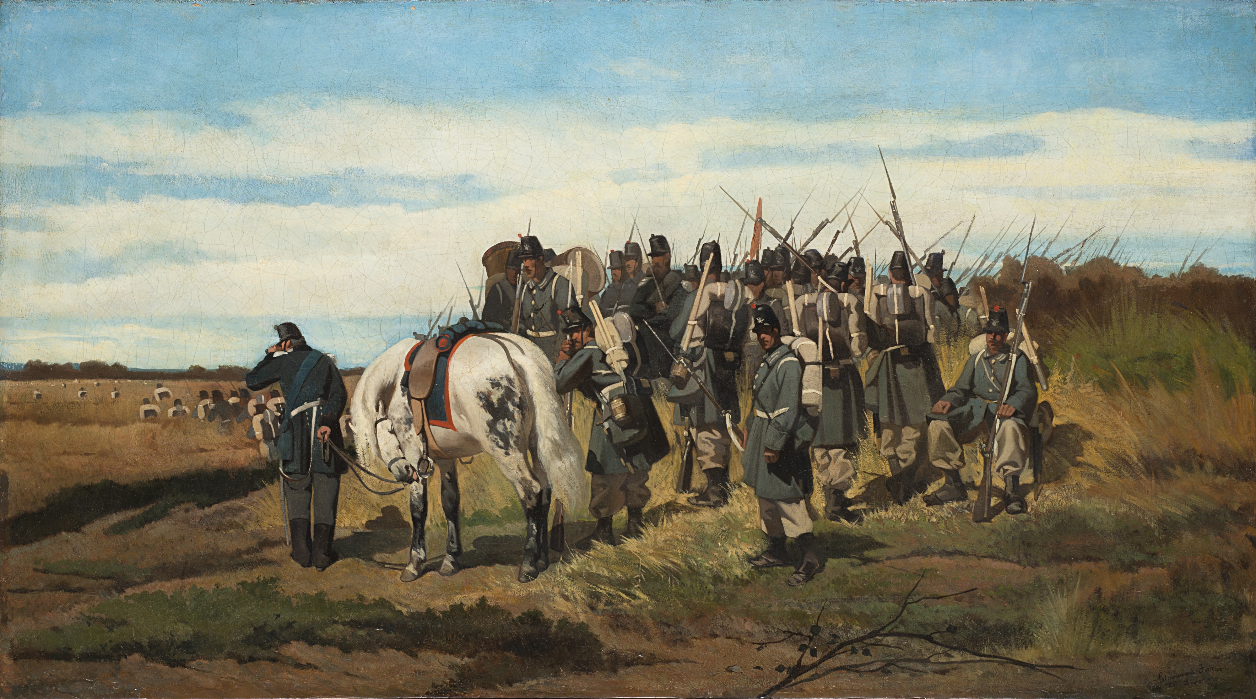 In reconnaissance / Infantry in park by Giovanni Fattori, 1856