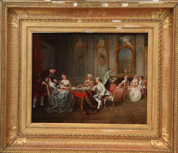 SCENE DE GENRE, DANS UN SALON DU TEMPS DE LOUIS XV by Adolphe Francois Monfallet