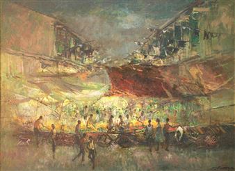 Night Scene of Singapore old Chinatown - Choo Keng Kwang