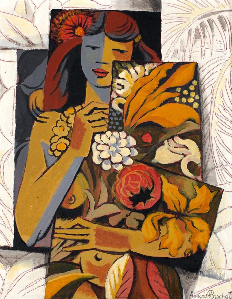 Artwork by Francois Brochet, Femme Et Fleurs (Woman and Flowers), Made of Oil on canvas