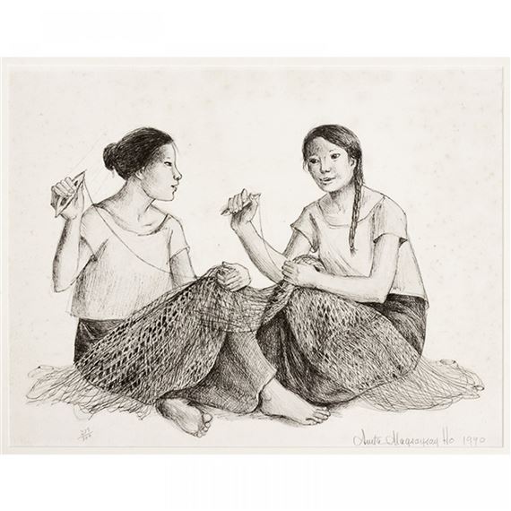 Two Women Mending Nets